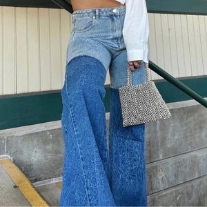 IKT In The Know Quinn Two Toned Flare Denim Jeans In Two Tone